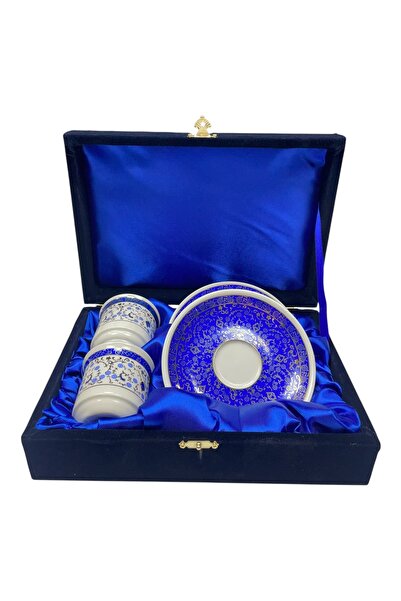 ÅLÅ OTANTİK HEDİYELİK İkili Kahve Fincan Takımı Altın Yaldızlı Kadife Kutulu