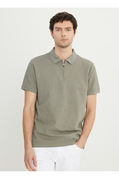 ALTINYILDIZ CLASSICS Ανδρικό μπλουζάκι Six Star Classics με φερμουάρ Jacquard Khaki ACE091252339_HAK