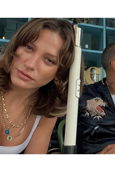 İNİTİUM Vıp Paslanmaz Çelik Yeşil Taşlı Leyla Serenay Gold Kolye