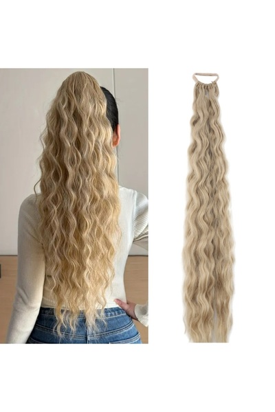 Mina Peruk Kumral/Beyaz Platin Röfle Lastik Tokalı Kabarık Afro At Kuyruğu – ...