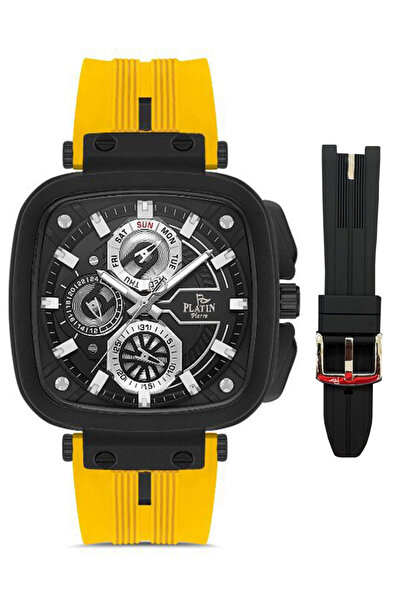 Platin Pierre Pl-1038Gd-Zr2 Silicone Cord Functions Active Square Men's Wrist...