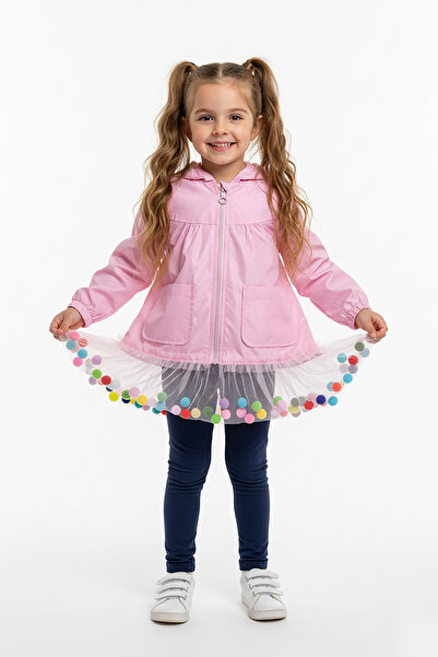 Supriz Sepeti سترة واقية من المطر Pompom باللون الوردي للفتيات