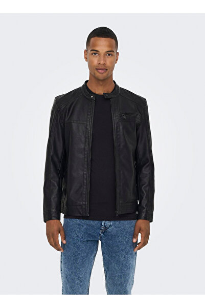 Only & Sons Ανδρικό δερμάτινο μπουφάν μαύρο 22011975s Onsal Pu Noos Otw