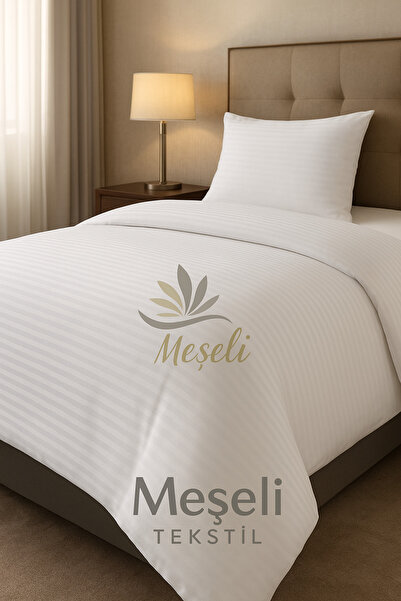 MEŞELİ TEKSTİL Single Hotel Sheet 82 Thread Count Cotton Sateen Striped 180X280 |   Easy to Iron Durable