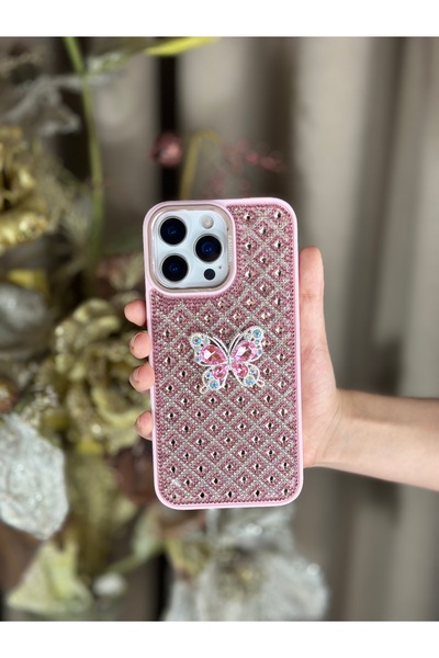 DGN İphone 16 Pro Max Uyumlu Baklava Desenli Pırlanta Taşlı ve Kelebekli Lens...