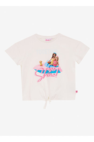 Barbie Baskılı Ekru Kız Çocuk T-Shirt BRB5SG-TST6463