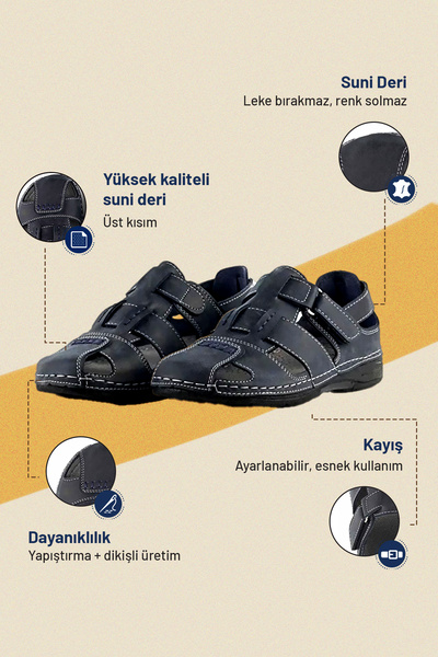 Tigerline Men's Sandals - Dark Navy Blue Nubuck - Comfort Supported Structure Stylish Design Soft Sole