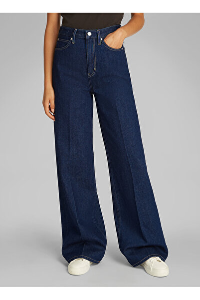 Calvin Klein Yüksek Bel Geniş Paça Koyu İndigo Kadın Denim Pantolon K20K2082531AQ