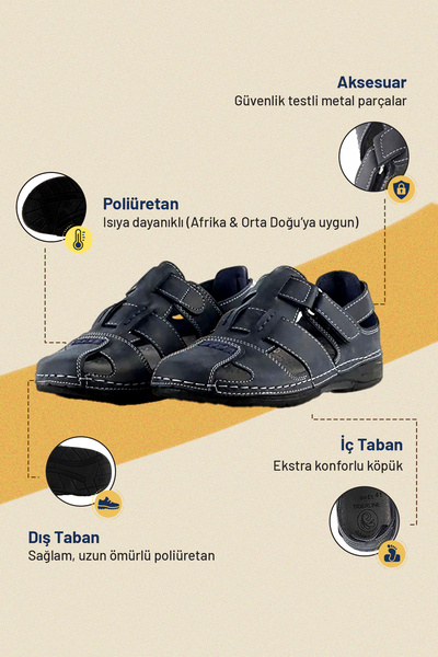 Tigerline Men's Sandals - Blue/Navy Blue Nubuck - Comfort Supported Structure Stylish Design Soft Sole