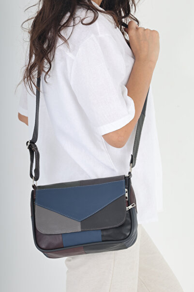 NahitaTyana Dámská smíšená barevná taška z pravé kůže s popruhem