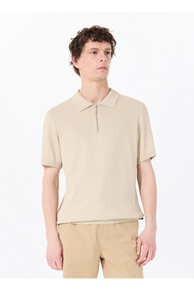 Mustang Fermuarlı Yaka Regular Fit Düz Bej Erkek Kazak M5SM-KZK1448