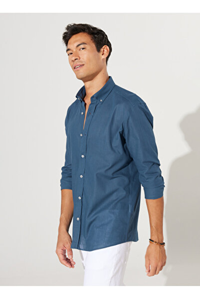 ALTINYILDIZ CLASSICS Altınyıldız Classics Slim Fit Düğmeli Yaka Petrol Erkek Gömlek 4A2021200056