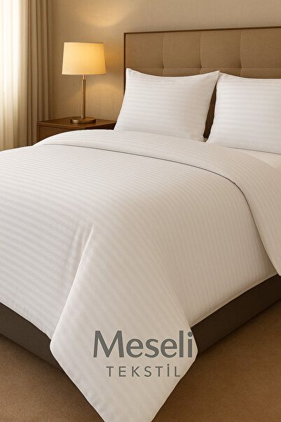 MEŞELİ TEKSTİL 5-Piece Double Hotel Bed Sheet Cotton Satin Striped 240X280 |   Durable Long-Lasting