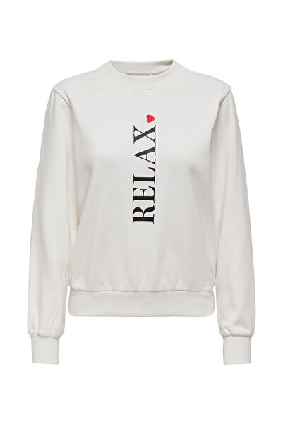 ONLY O Yaka Baskılı Koyu Beyaz Kadın Sweatshırt ONLVIOLA L/S O-NECK CC SWT