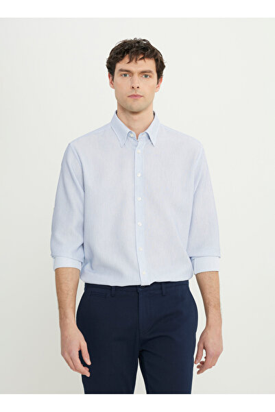 ALTINYILDIZ CLASSICS Cămașă pentru bărbați, albastră, cu guler italian, confortabilă, clasice, cu șase stele ACE020252064_MAV