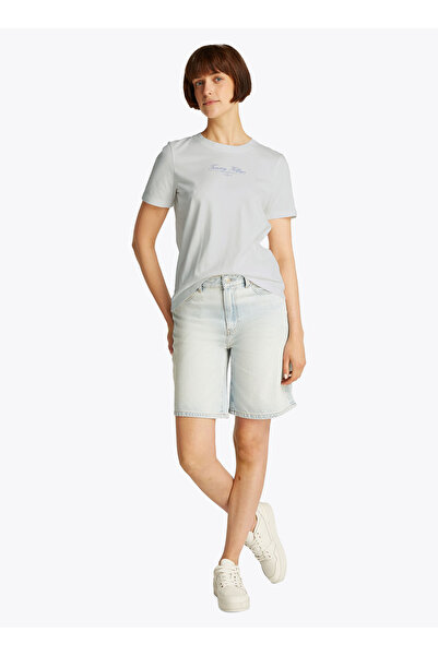 Tommy Hilfiger Bisiklet Yaka Beyaz Kadın T-Shirt WW0WW45428YBL