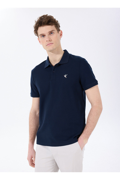 Fabrika Lacivert Erkek Basic %100 Pamuk Kıvrılmaz Yaka Serin Tutma Özellikli Polo T-Shirt F5SM-TST 2779