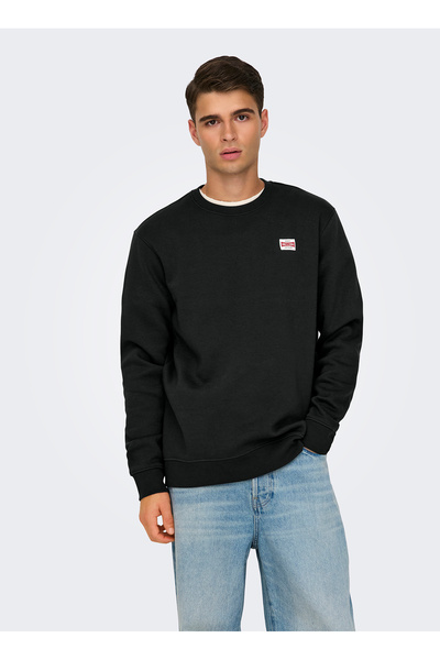 Only & Sons O Yaka Siyah Erkek Sweatshırt ONSDAWSON REG CREW VD