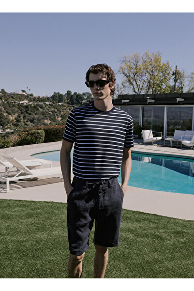 Fabrika Bisiklet Yaka Çizgili Lacivert Erkek T-Shirt F5SM-TST 2740