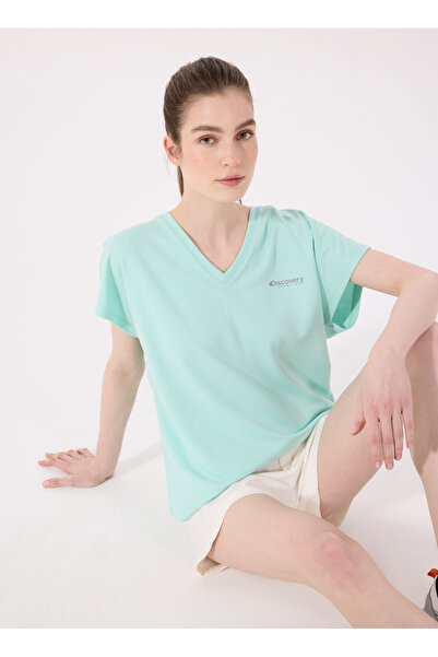 Discovery Expedition D5SL-TST3544 Mint V Yaka Relaxed Düz Kadın T-Shirt