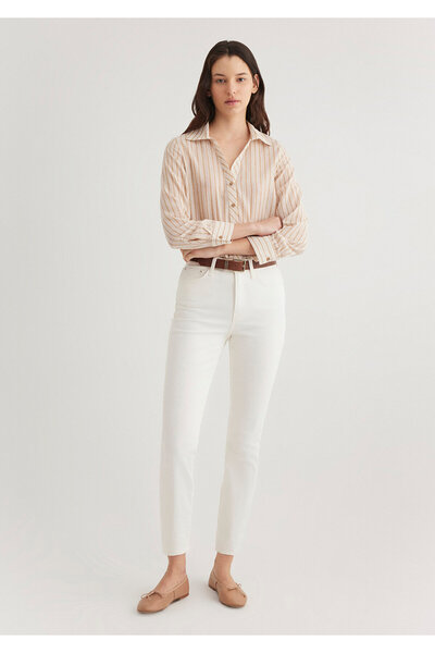 Mavi Çizgili Kahverengi Gömlek Regular Fit / Normal Kesim 1210957-88494