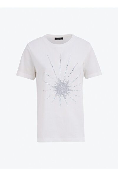 FABRIKA COMFORT Beyaz Kadın Relaxed Nakışlı T-Shirt FC5SL-TST0117