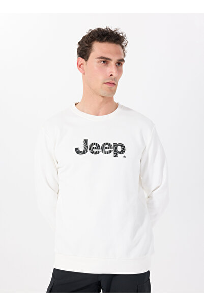 Jeep Bisiklet Yaka Baskılı Ekru Erkek Sweatshırt J5SM-SWT7306