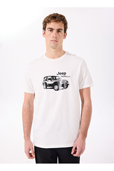 Jeep Bisiklet Yaka Baskılı Beyaz Erkek T-Shirt J5SM-TST7291