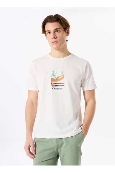 Discovery Expedition D5SM-TST3995 Kırık Beyaz Bisiklet Yaka Relaxed Baskılı E...