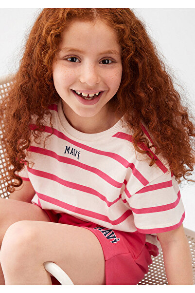 Mavi Rosa gestreiftes Crop-T-Shirt mit Logo-Print. Crop/Kurzschluss 7610182 -71111