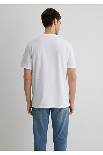 Mavi Mühür Logo Baskılı Beyaz Tişört Regular Fit / Normal Kesim 0612006-620