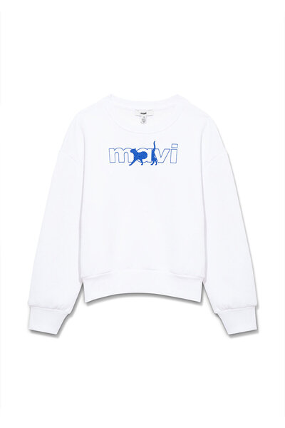 Mavi Logó macska nyomott fehér pulóver 7s10001-620