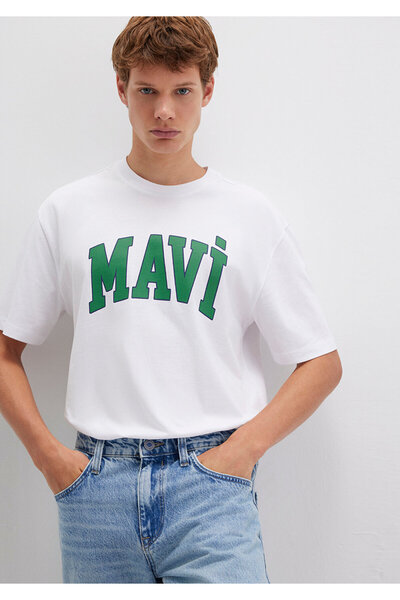 Mavi Weißes T-Shirt mit Logo-Aufdruck, lockere Passform / lockere, entspannte Passform0611711-620