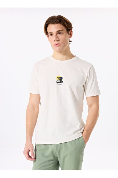 Discovery Expedition D5SM-TST3739 Ekru Bisiklet Yaka Relaxed Baskılı Erkek T-...