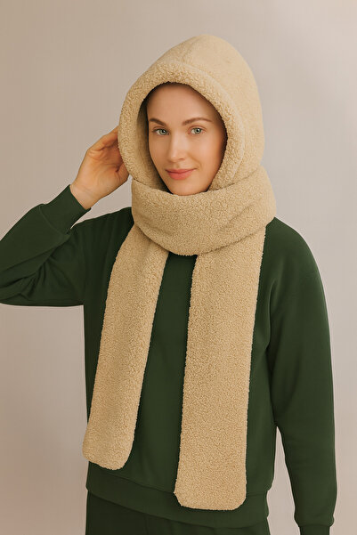 Homy Life Kore Tarzı Peluş Kapüşonlu Atkı Boyunluk -Rüzgar Geçirmez Şapka Ber...