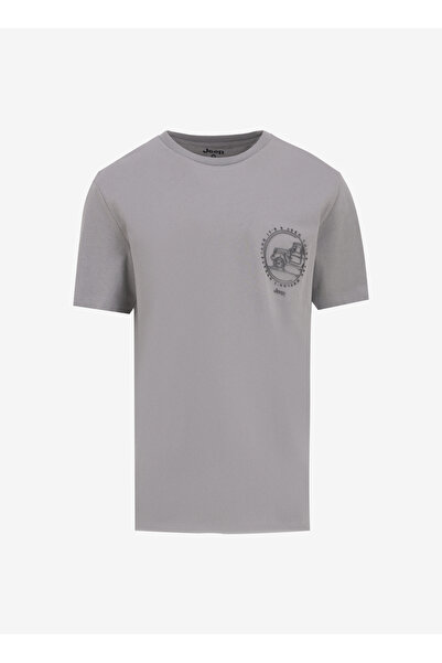 Jeep Bisiklet Yaka Baskılı Gri Erkek T-Shirt J5SM-TST7393