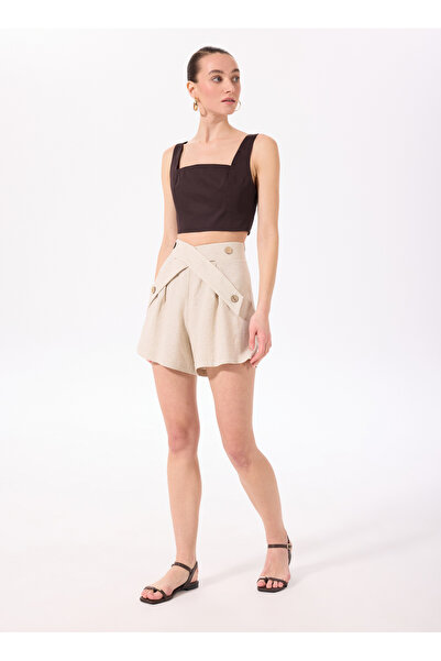 Fabrika Bej Kadın Relaxed Piliseli Şort F5SL-SHT0403