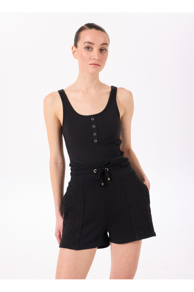 Fabrika Siyah Kadın Relaxed Jakarlı Şort F5SL-SHT0095