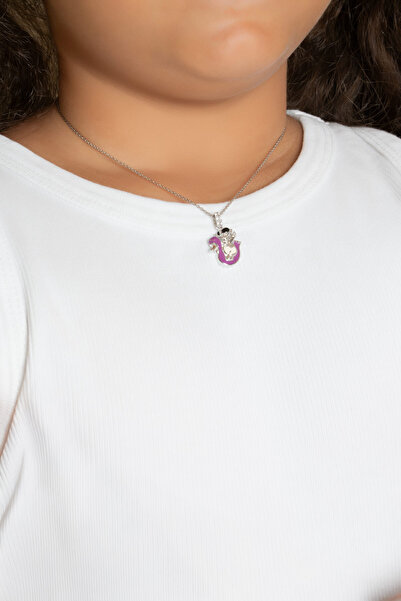 So CHIC... Mor Kuğu 18 Ayar Beyaz Altın Kaplama Gümüş 33 Cm Çocuk Kolye