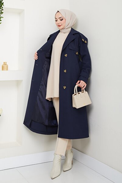 InStyle Καμπαρντίνα με επένδυση Navy Blue με λεπτομέρεια επωμίδας στους ώμους