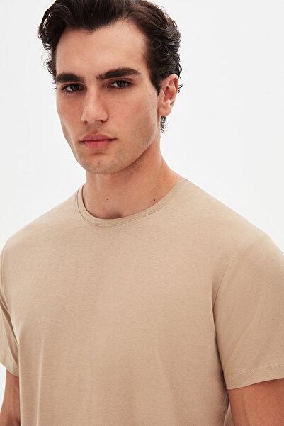 D'S Damat Ds Damat Slim Fit Beige Crew Neck 100% βαμβακερό αναπνεύσιμο μπλουζάκι