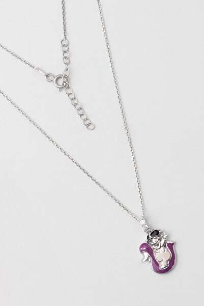 So CHIC... Mor Kuğu 18 Ayar Beyaz Altın Kaplama Gümüş 33 Cm Çocuk Kolye