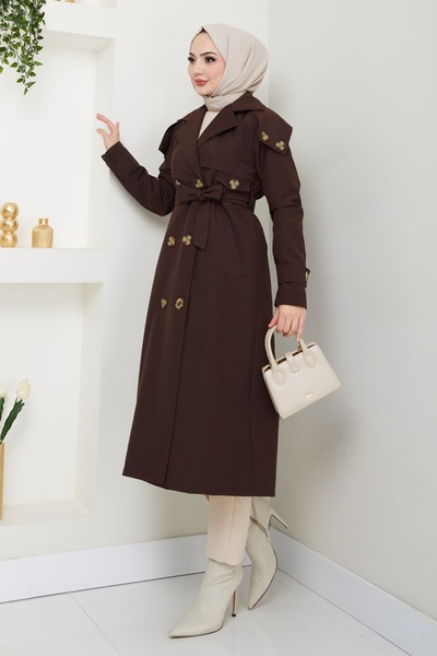 InStyle Καφέ καμπαρντίνα με λεπτομέρεια επωμίδα στους ώμους