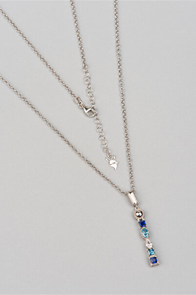 So CHIC... İ Harfi Gökyüzü Renkli 18 Ayar Beyaz Altın Kaplama Gümüş Kolye