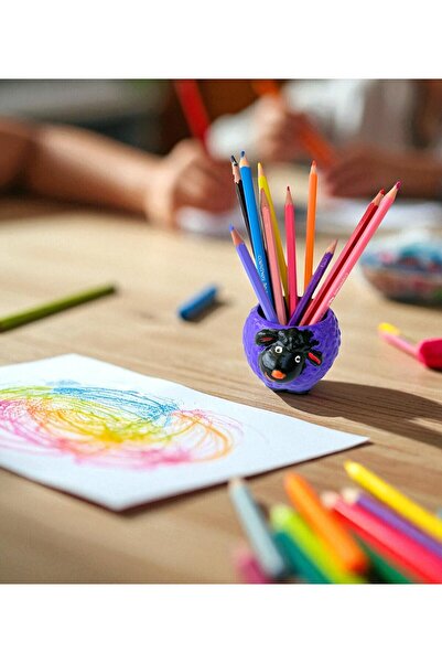 JakarandaDesign Dekoratif Kuzu Temalı Renkli Beton Saksı, Kalemlik, Fırçalık – Çok Amaçlı Sevimli Organizer