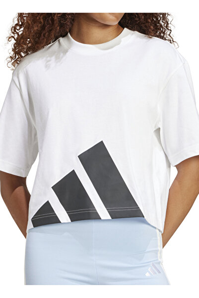 adidas JG8737 W BL SJ BF T Tricou alb cu gât rotund, cu imprimeu, cu potrivire largi