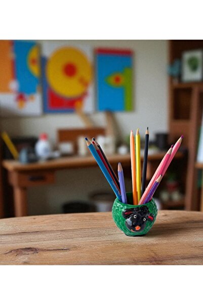 JakarandaDesign Dekoratif Kuzu Temalı Renkli Beton Saksı, Kalemlik, Fırçalık ...