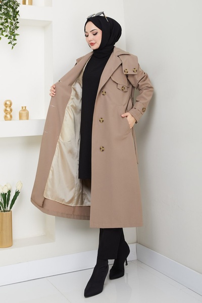 InStyle Μπεζ καμπαρντίνα με φόδρα με λεπτομέρεια επωμίδας στους ώμους