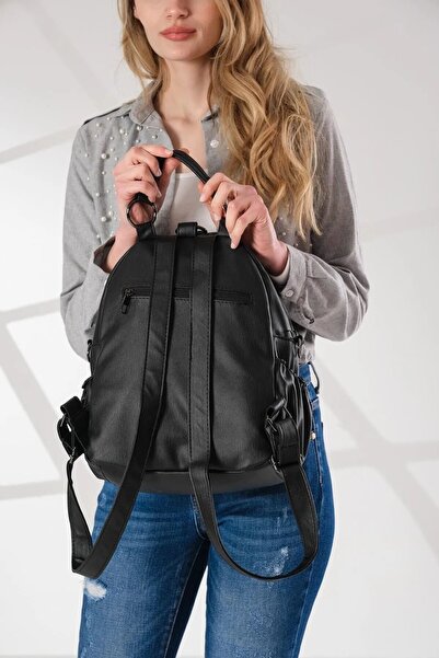 Just Polo Women's Matte Black Soft Leather Sleeve and Backpack232134MH