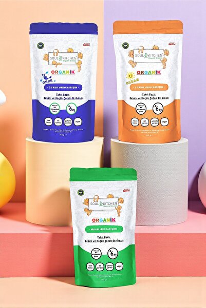 Soul Kitchen Organik Ürünler Organik Sabah Maması*Gece Maması*Bebek Muhallebisi Tahıl Bazlı Vitaminli Ek Gıda (3X250G)